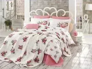 Набор для спальни Hobby home collection Paris Spring покрывало +КПБ Евро поплин розовый (1501001070)