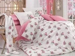 Комплект постельного белья Hobby home collection с халатом и тапочками Евро, поплин Paris Spring розовый