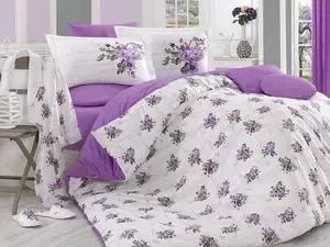 Комплект постельного белья Hobby home collection с халатом и тапочками Евро, поплин Paris Spring лиловый