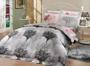 Набор для спальни Hobby home collection Juillet-Calvina покрывало + КПБ 2-х сп. поплин серый/серый (1501000127)
