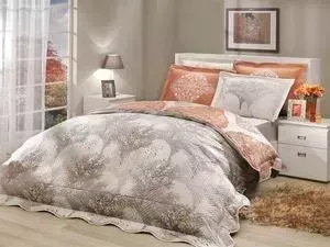 Набор для спальни Hobby home collection Juillet-Amanda покрывало + КПБ 2-х сп. поплин кремовый/коричневый (1501000126)