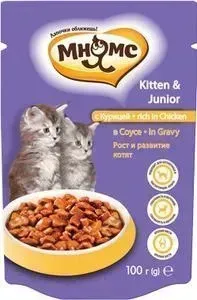 Паучи Мнямс Kitten Junior Rich in Chicken in Gravy кусочки с курицей в соусе рост и развитие для котят 100г