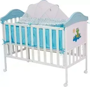 Кроватка детская BABYHIT BabyHit Sleepy compact Белый с голубым, с динозавриком на торце SLEEPY COMPACT BLUE