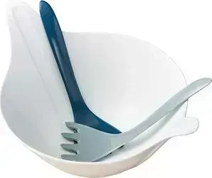 Салатница с приборами Koziol с 4 л бело-синияя Leaf 2.0 (3693409)