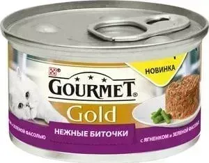 Консервы Gourmet Gold нежные биточки с ягненком и зеленой фасолью для кошек 85г (12296407)