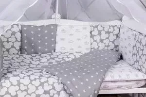 Борт в кроватку AmaroBaby в 12 предметов (12 подушек-бортиков) SILVER (серый)