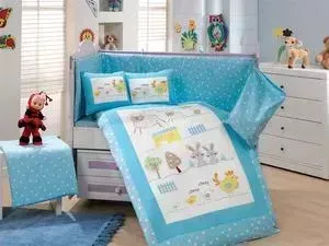 Комплект детского постельного белья Hobby home collection с одеялом поплин ZOO, голубое, 100&#037; Хлопок