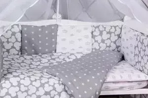 Комплект в кроватку AmaroBaby в 15 предметов (3+12 подушек-бортиков) SILVER (серый)