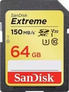 Карта памяти SANDISK Extreme SDXC Card 64GB 150MB/s V30 UHS-I U3 (SDSDXV6-064G-GNCIN)