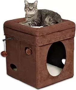 Дом Midwest ик Curious Cat Cat Cube- Brown Suede складной с лежанкой для кошек 38,4x38,4x42h см