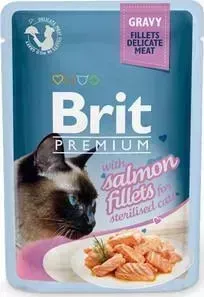 Паучи Brit Premium Cat Sterilised Salmon Fillets кусочки с филе лосося в соусе 85г (518562)