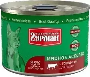 Консервы Четвероногий гурман Мясное ассорти с говядиной для кошек 190г