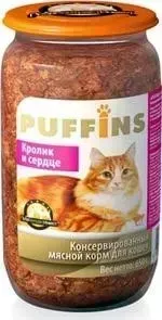 Консервы Puffins Кролик и сердце для кошек 650г