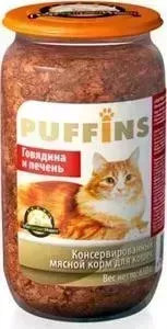Консервы Puffins Говядина и печень для кошек 650г