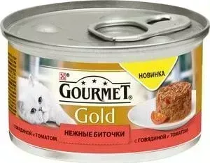 Консервы Gourmet Gold нежные биточки с говядиной и томатом для кошек 85г (12296420)