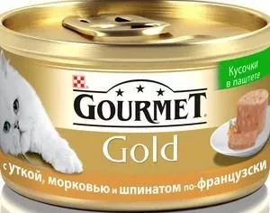 Консервы Gourmet Gold кусочки в паштете с уткой, морковью и шпинатом по-французски для кошек 85г (12254204)