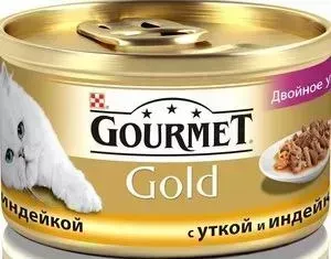 Консервы Gourmet Gold двойное удовольствие кусочки в соусе с уткой и индейкой для кошек 85г (12032394)