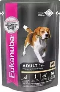 Паучи Eukanuba Adult Dog with Lamb с ягненком мясные кусочки в соусе для собак 100г