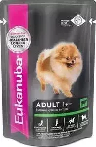 Паучи Eukanuba Adult Dog with Beef с говядиной мясные кусочки в соусе для собак 100г