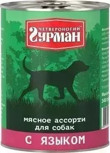 Консервы Четвероногий гурман Мясное ассорти с языком для собак 340г