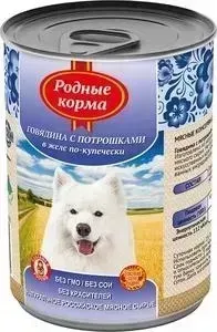 Корм Родные Корма Говядина с потрошками в желе по-купечески для собак 970г