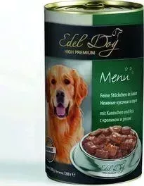 Консервы Edel Dog Menu нежные кусочки в соусе с кроликом и рисом для собак всех пород 1,2кг (17801)