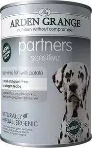 Консервы ARDEN GRANGE Adult Dog Partners Sensitive Fresh White Fish with Potato с белой рыбой и картофелем для чувствительных собак 395г (AG825016): х