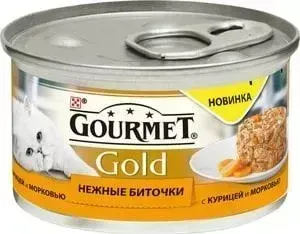 Консервы Gourmet Gold нежные биточки с курицей и морковью для кошек 85г (12296405)