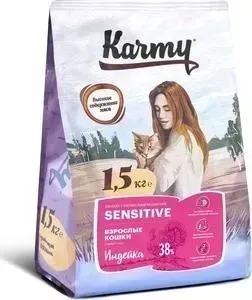 Сухой корм Karmy Sensitive Cat Индейка для кошек с чувствительным пищеварением 1,5кг
