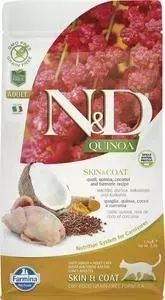 Сухой корм Farmina ND Cat GF Quinoa Skin Coat Quail Coconut Turmeric беззерновой с перепелкой киноа кокосом и куркумой для кошек 1,5кг