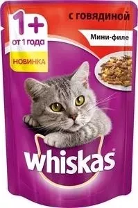 Паучи Whiskas Мини-филе с говядиной для кошек 85г (10165911)