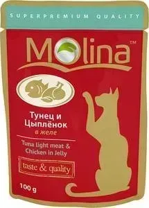 Паучи Molina Taste Quality Tuna Light Meat Chicken in Jelly тунец и цыпленок в желе для кошек 100г (1075)