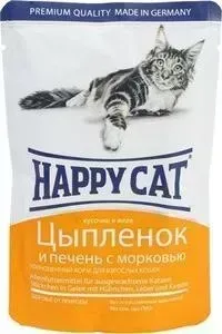 Паучи Happy Cat Цыпленок и печень с морковью кусочки в желе для взрослых кошек 100г (1002308)