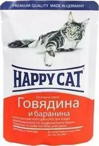 Паучи Happy Cat Говядина и баранина кусочки в соусе для взрослых кошек 100г (1002314)