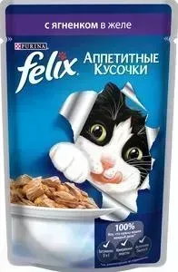 Паучи Felix Аппетитные кусочки с ягненком в желе для кошек 85г (12318913)