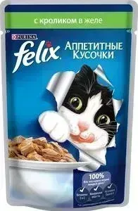 Паучи Felix Аппетитные кусочки с кроликом в желе для кошек 85г (12318915)