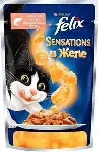 Паучи Felix Sensations кусочки с лососем в желе с добавлением трески для кошек 85г (12318961)