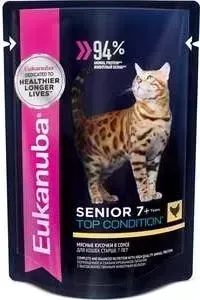 Паучи Eukanuba Senior Cat Top Condition with Chicken с курицей мясные кусочки в соусе для кошек старше 7лет 85г