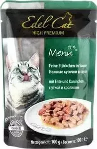 Паучи Edel Cat Menu нежные кусочки в соусе с уткой и кроликом для кошек 100г (08103)