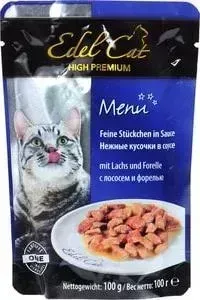 Паучи Edel Cat Menu нежные кусочки в соусе с лососем и форелью для кошек 100г (08100)