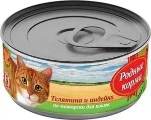 Корм Родные Корма Телятина и индейка по-пожарски для кошек 100г
