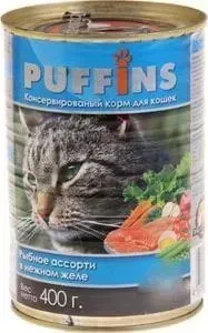 Консервы Puffins Рыбное ассорти в нежном желе для кошек 400г