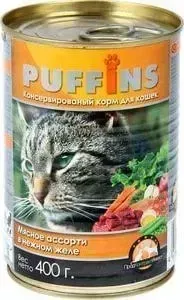 Консервы Puffins Мясное ассорти в нежном желе для кошек 400г