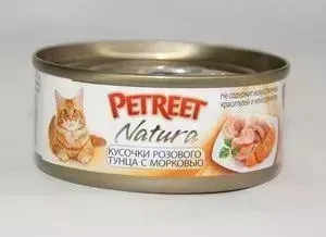 Консервы Petreet Natura кусочки розового тунца с морковью для кошек 70г