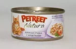 Консервы Petreet Natura кусочки розового тунца с креветками для кошек 70г