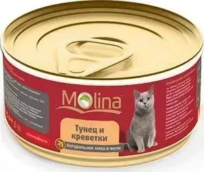 Консервы Molina Натурально мясо в желе тунец и креветки для кошек 80г (0924)