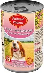 Корм Родные Корма Птица с потрошками в желе по-московски для собак 410г