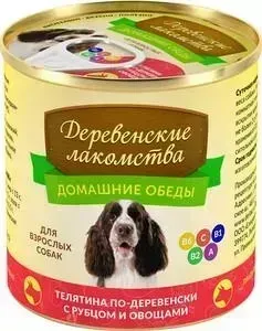 Дом Деревенские Лакомства Консервы ашние обеды Телятина по-деревенски с рубцом и овощами для взрослых собак 240г