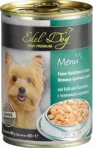 Консервы Edel Dog Menu нежные кусочки в соусе с телятиной и кроликом для собак всех пород 400г (1000331)