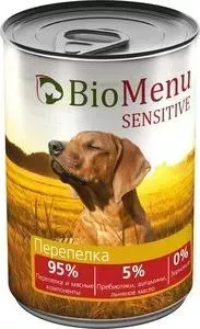 Консервы BioMenu Sensitive Перепелка 95&#037; перепелка и мясные компоненты для собак 410г